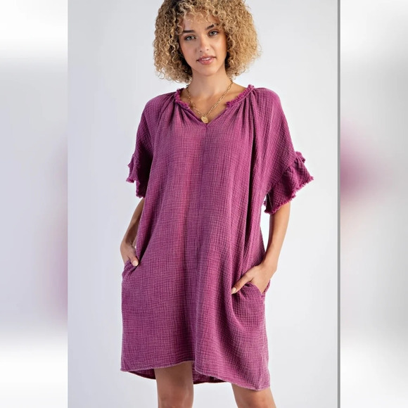 New! Easel Mineral Washed Cotton Gauze Dress S - Picture 2 of 5